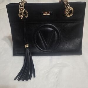 Mario Valentino Elegant Black Leather Handbag